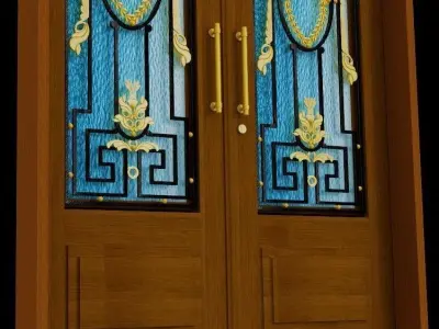 Entry door - Wood - Wrought iron 3D model
