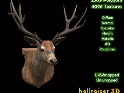 Deer Head - PBR - Textured Low-poly 3D model