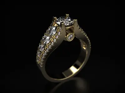 golden ring with a series of precious stones 3D print model