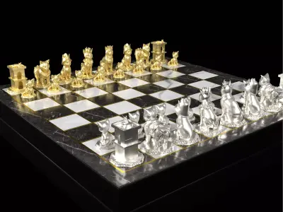 Cat Themed Chess Set Cute Feline Design 3D print model