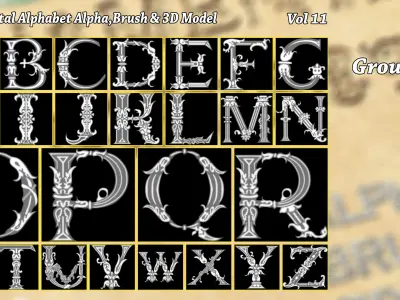 Ornamental Alphabet Brush Alpha and 3D Model Vol 11 3D model