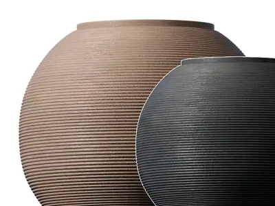 Decorative round fluted ceramic floor vaseUrn pot modern style 3D model