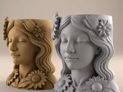 Sunflower Girl Planter urn candy and candle container 3D print model