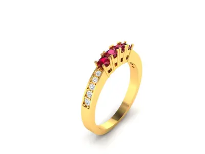 Band 3dm Render Details gold ring with ruby stones and diamonds 3D print model