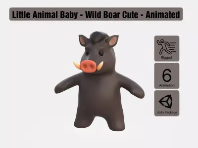 Little animal baby - Wild Boar cute - Animated Low-poly 3D model
