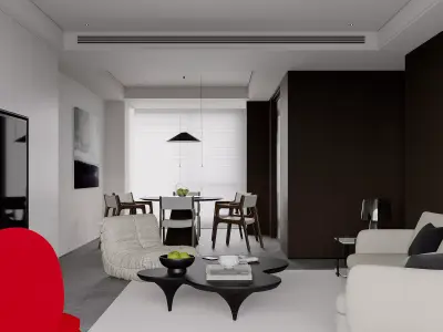 Modern living room dining room interior scenes 356 3D model