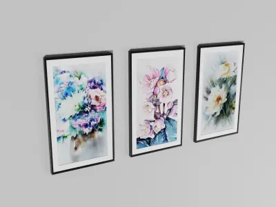 Water colors painting frames Low-poly 3D model