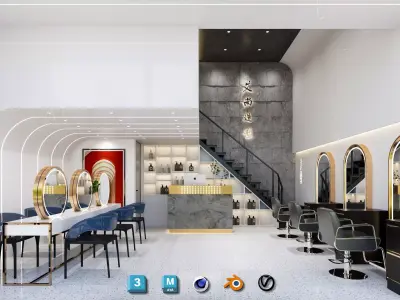 Light luxury barber shop hair salon duplex 3D model