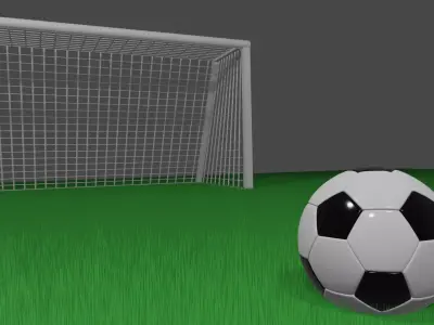 Soccer goal and ball plus grass Low-poly 3D model