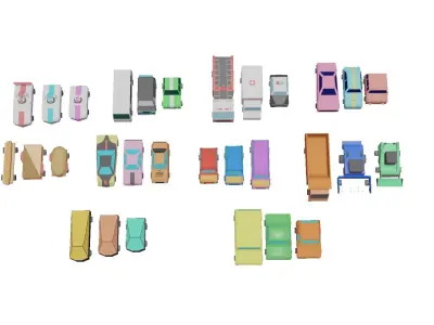 Car collection lowpoly Low-poly 3D model