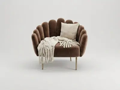 Luxury Art Deco Shell Chair Velvet and Gold Legs 3D model