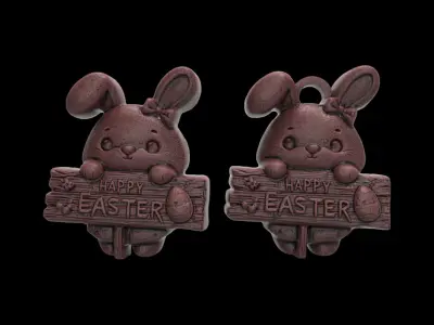 cute bunny holding happy easter board decor  3D print model