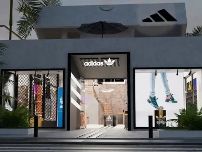 Adidas modern store with palm trees on street 3D model