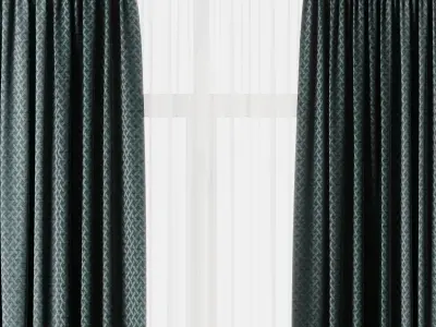 Curtain with rod 18 bule patterned curtain HBH Low-poly 3D model