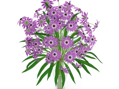 Purple Flowers in Glass Vase 3D model