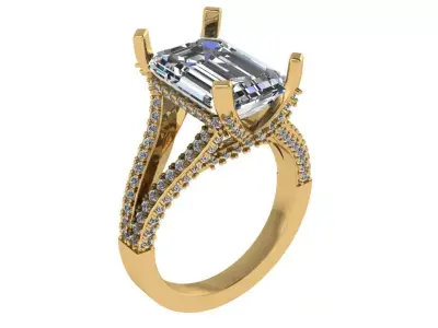 emerald cut solitaire criss cross side with diamonds all around  3D print model