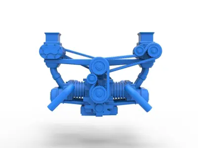 Flat 4 engine with double supercharger Scale 1 to 25 3D print model