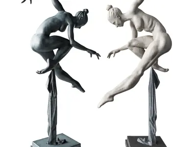 Dancer with fabric sculpture Low-poly 3D model