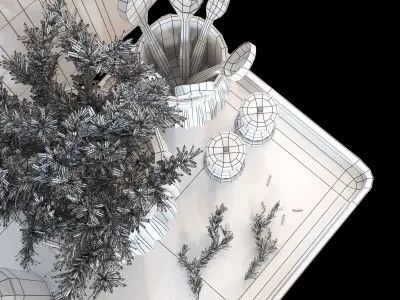 Kitchen decoration set with rosemary and cutting boards 3D model