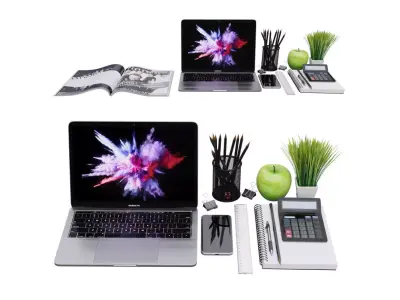 desk decoration macbook pro apple iphone x 3D model