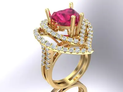 Gemstone rings - Heart stone ring - Diamond rings 3D print model