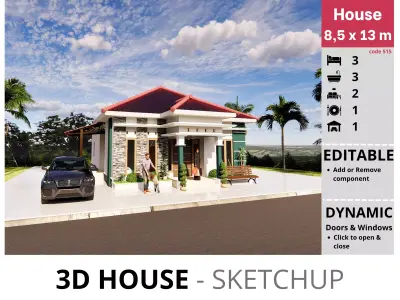 House 5x13m code 515 - Sketchup 3D model 3D model 3D model