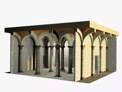 Vaulting 1-2   Romanic  500cm spaced  with thin arches Low-poly 3D model
