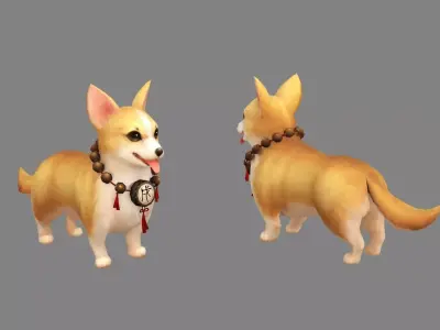 Cartoon Dachshund - Yellow puppy dog Low-poly 3D model