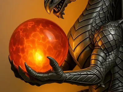 Luxury Dragon Wall Sculpture 3D Model Glowing Orb Metal Texture Low-poly 3D model