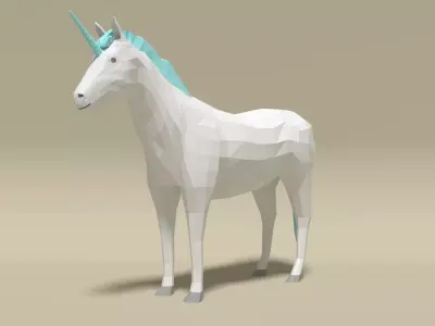 Low Poly Cartoon Unicorn Low-poly 3D model