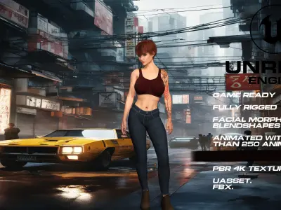 Tattoo girl full rigged - game ready - animated Low-poly 3D model