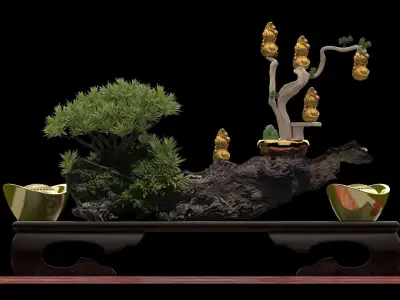 Chinese gold Ingot and gourd  3D model