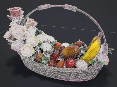 Basket with flowers and fruits 3d model 3D model