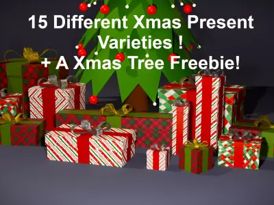 Pack of Christmas Presents with 15 Variations and A FREE Tree Low-poly 3D model