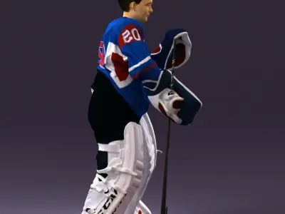 Hockey goalie in blue jersey 0895 3D model