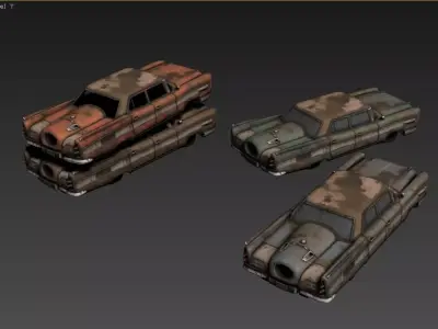 The image shows three 3D models of old Low-poly 3D model