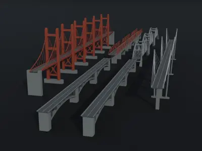 Cartoon modern bridges Polygonal Style Low-poly 3D model