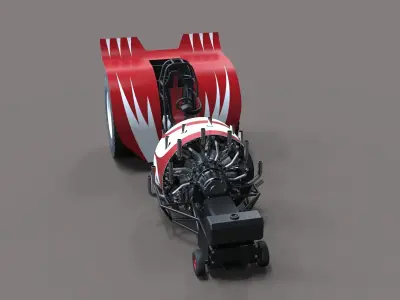 Pulling tractor with radial engine 3D model