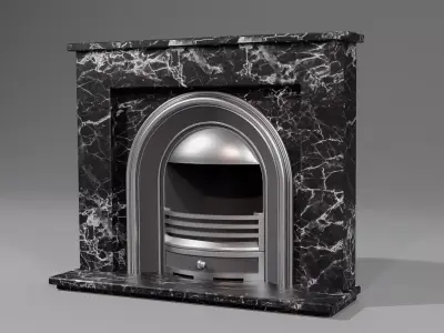 Open Fireplace with Black Marble Surround 3D model