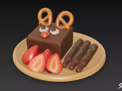 Pretzel Chocolate Plate Low-poly 3D model