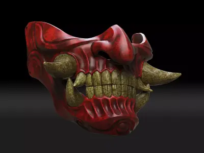 Traditional Japanese Hannya Half Mask 2 Oni Half Mask Samurai 3D print model