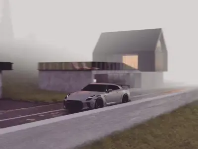 Modern house on a hill with road for car animations  Free low-poly 3D model