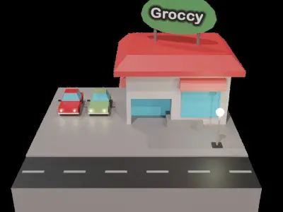 3D low poly grocery store  Low-poly 3D model