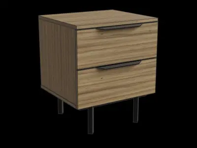 Walnut And Black Bedside Table Low-poly 3D model