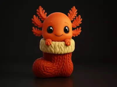 Cute Axolotl in Christmas Stocking Adorable Holiday Figurine 3D print model