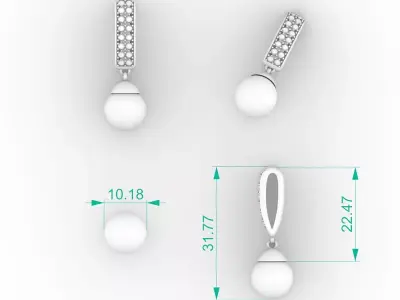 Luxury Vertical Diamond Pearl Drop Pendant 3D print model