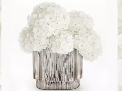 Small bouquet of white hydrangea flowers in a glass vase 362 3D model