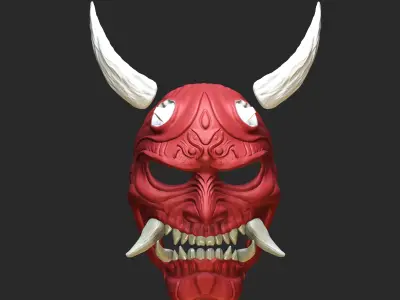 Oni Mask 14 Demon Full Face Horn Fang 3D print model