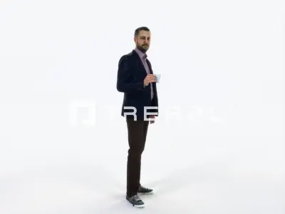 Portrait 03E Drinking Coffee Casual Man Low-poly 3D model