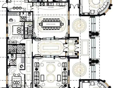 Classic Luxury Villa Plan  430 sqm 4 Bedrooms  2 Guest Salons  3D model